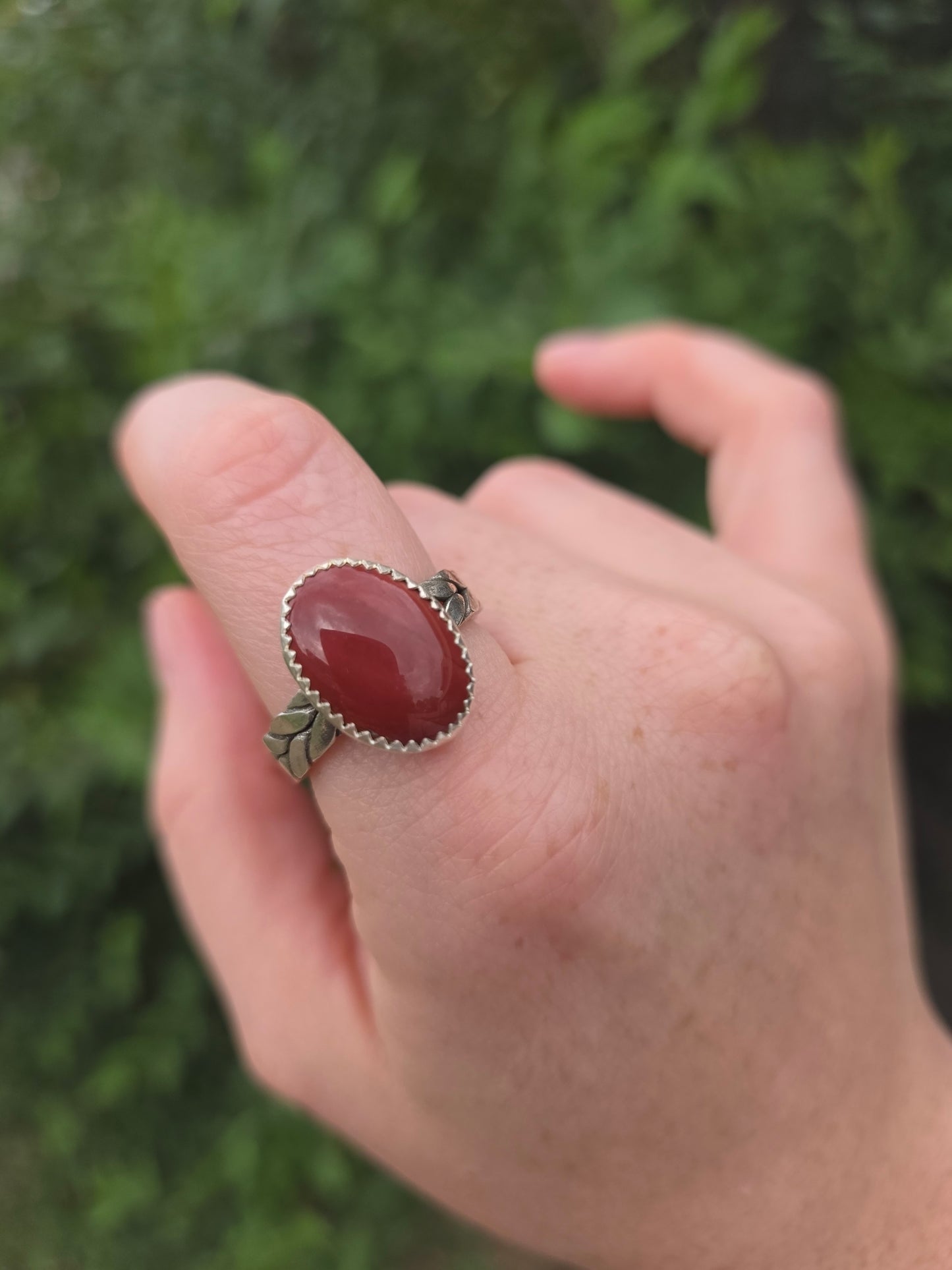 Sterling Silver Red Jasper braided Navajo ring, Size 10