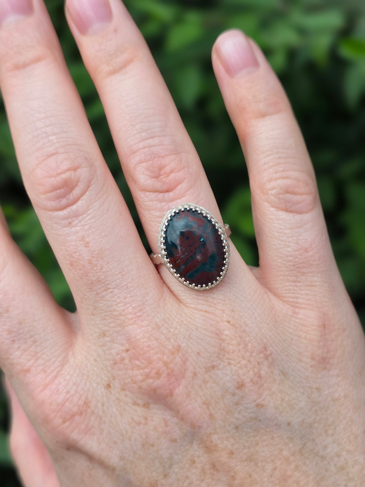 Sterling Silver Red & Green Jasper  Navajo ring, Size 7