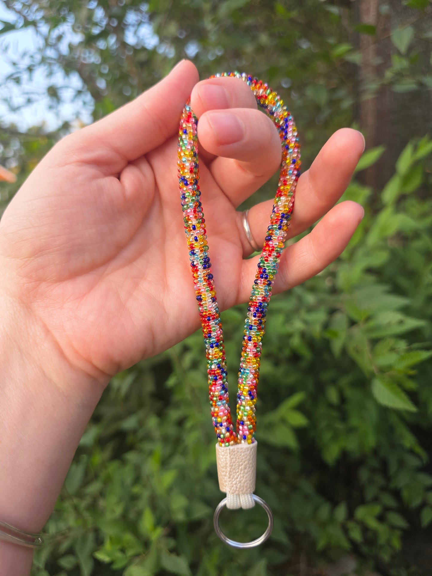 Multicolored Seed beaded keychain wristlet