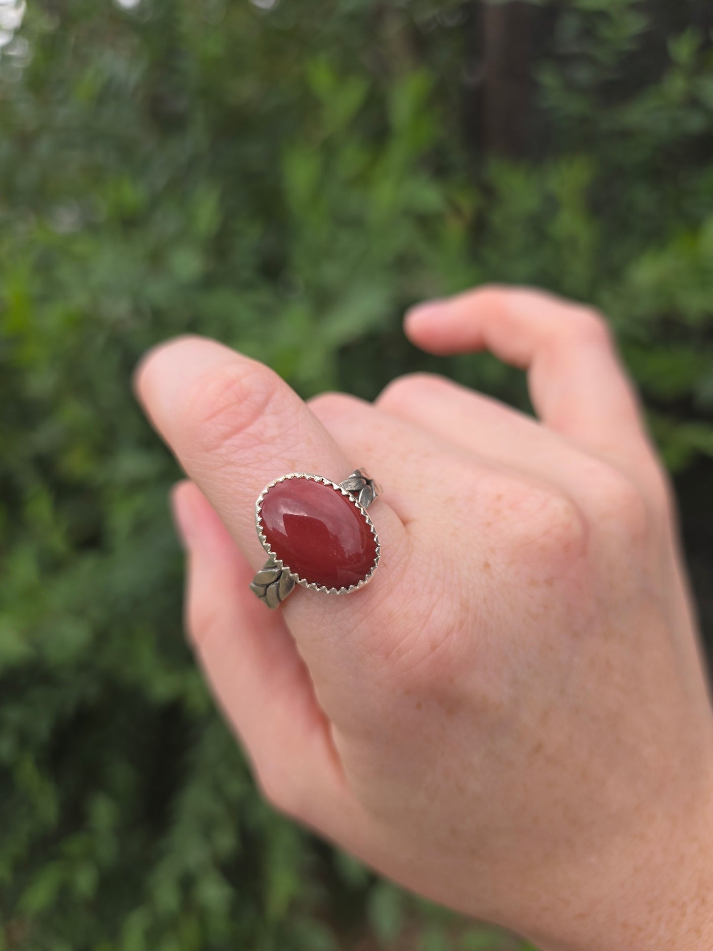 Sterling Silver Red Jasper braided Navajo ring, Size 10